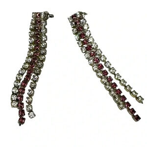 Beautiful waterfall rhinestone earrings clear and pink sparkly stones